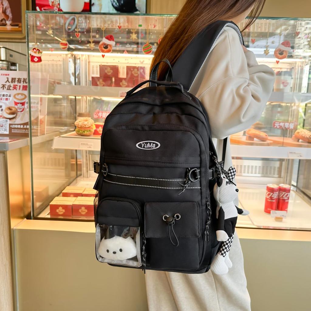 ZESU Large Capacity Korean School PVC Ita Perfect for Elementary and High School Students Women's Backpack, Bag, Bag, Transparent, Commuting, (Black)