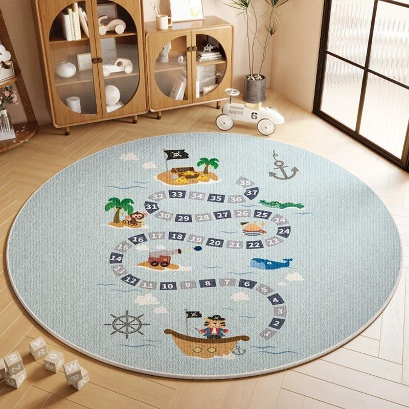 World Map Printing Large Area Round Rug Non-Slip Wear-resistant Circle Carpet for Living Room Bedroom Soft Floor Mat Home Decor