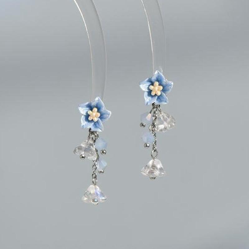 New Blue Flower Dangle Earrings for Women Exquisite Sweet Romantic Floral Ear Studs Versatile Fine Jewelry Gifts Wholesale 2025