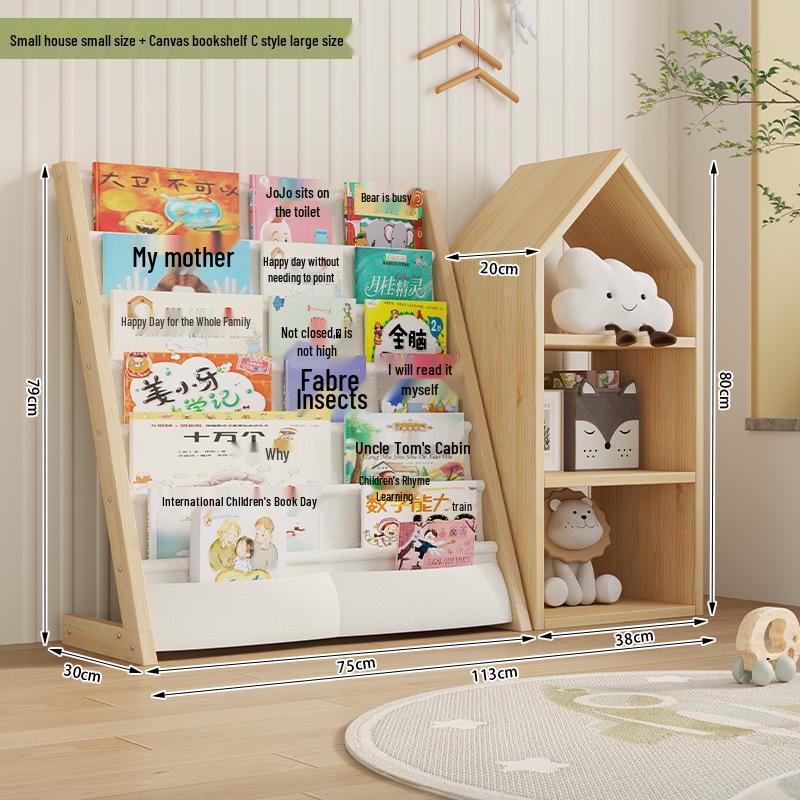 Mehrschichtiges Kinder-Bücherregal aus Massivholz mit abnehmbarem Stoff, Standregal für Kindergarten und Baby-Bücher