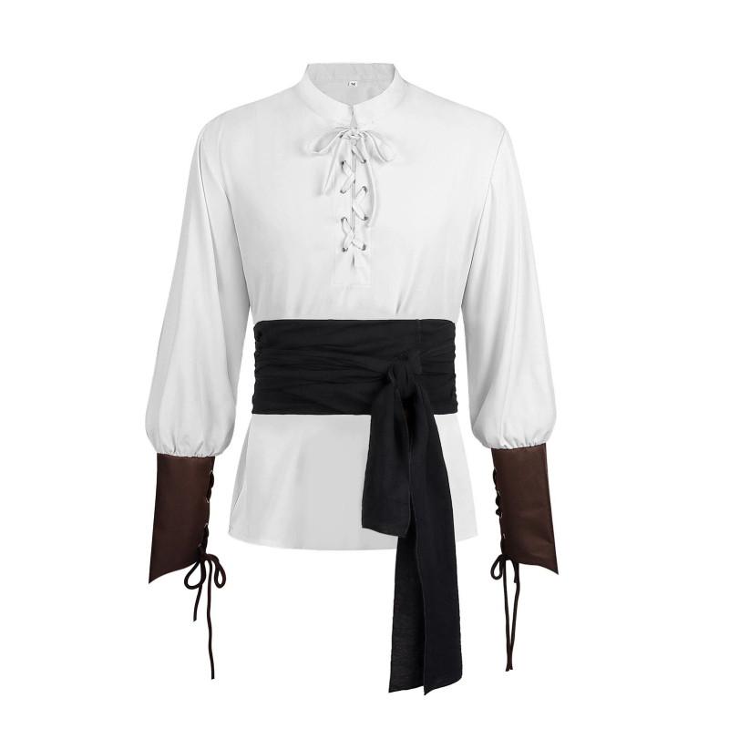 Renaissance Middle Ages Steampunk Cosplay Costume Pirate Shirt Halloween Party
