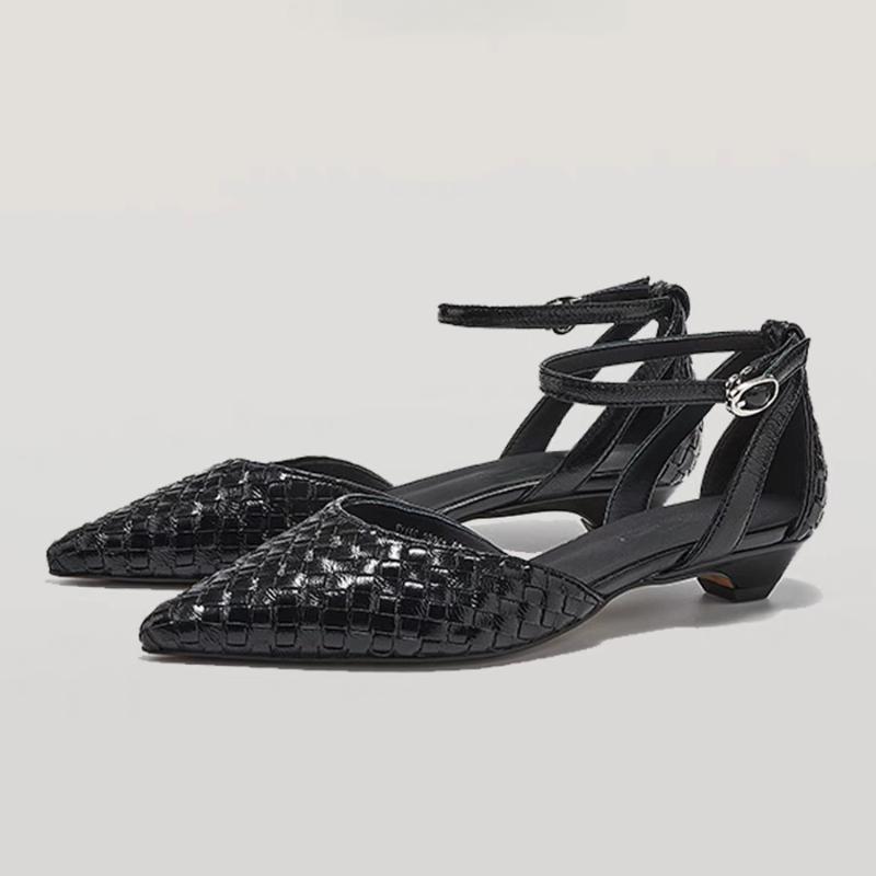 Fashion Pointed Toe Low Heels Women Elegant Sandals Shoes Woman 2025 Summer Designer New Sexy Weave Shoes Dress Brand Sandalias Muje