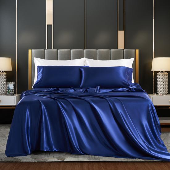 Glossy Satin Sheets Solid Color Pillowcases Sheet Fitted Sheet Cooling Wrinkle-Free Silky