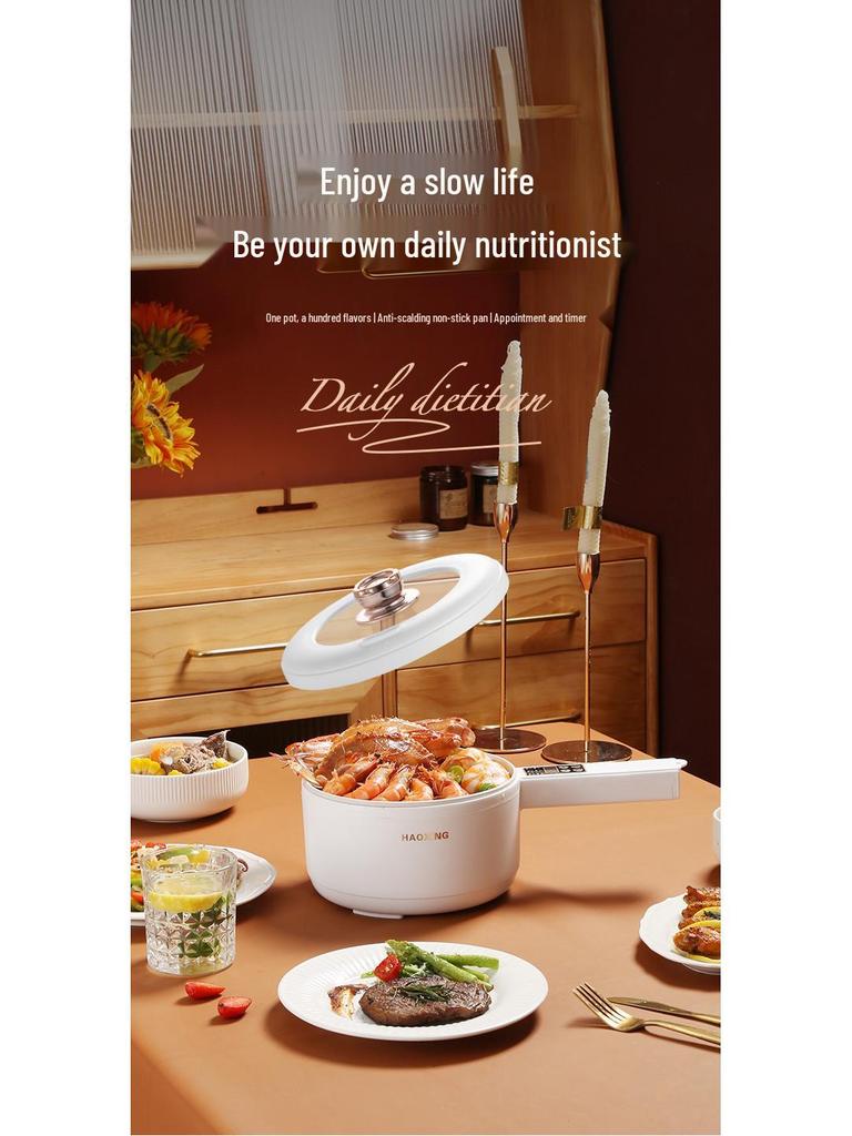 Electric Non-stick Multifunctional Cooking Pot with Long Handle for Dormitory and Household Use
