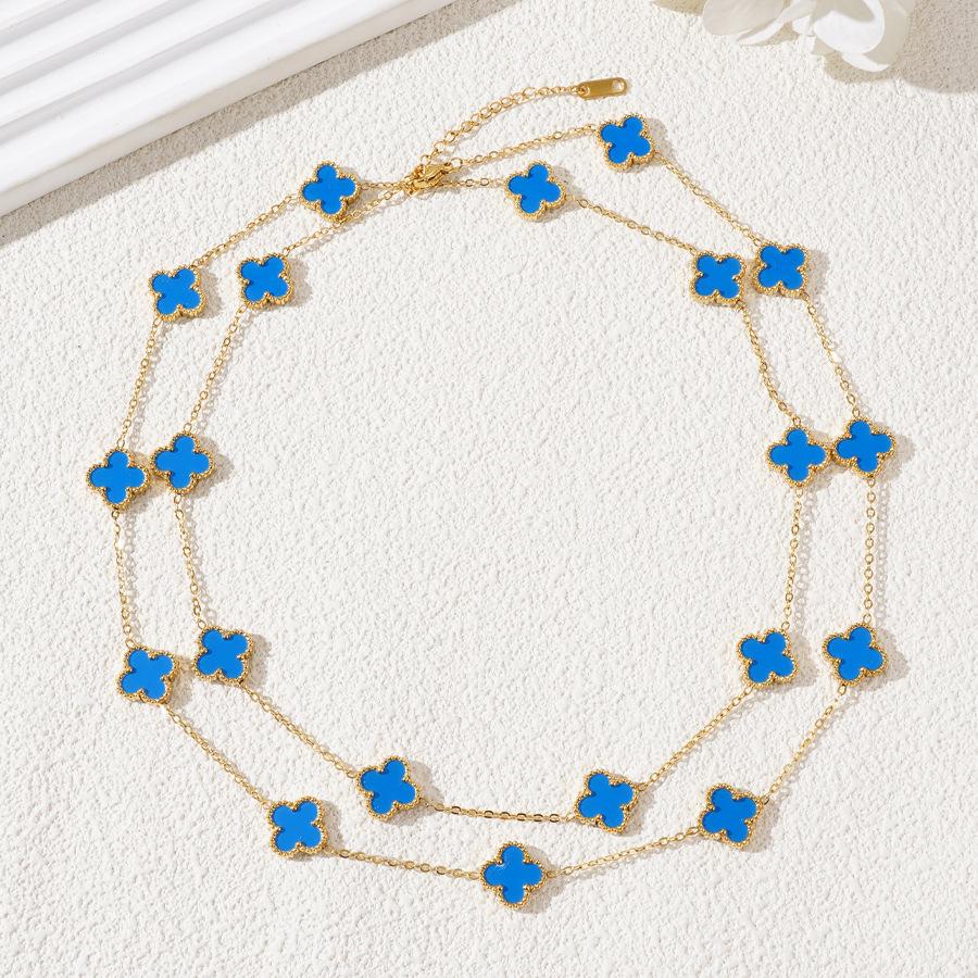 13mm Lucky 20 Flowers Four-leaf Clover Necklace 90cm Reversible Sweater Chain
