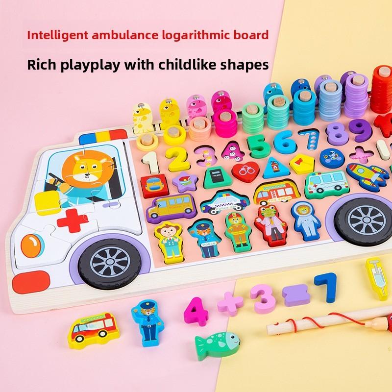 Wooden Letter Number Fishing Logarithmic Board Kids Recognition Educational Toy