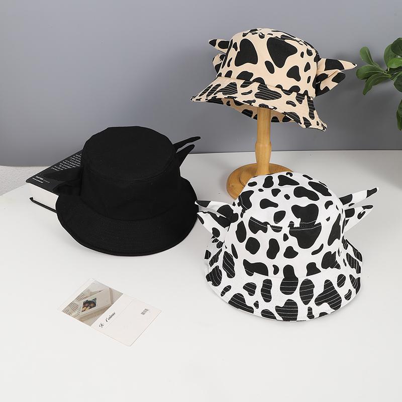 Vintage fashion cow print horn fisherman hat suitable for ladies stage show leisure travel photo