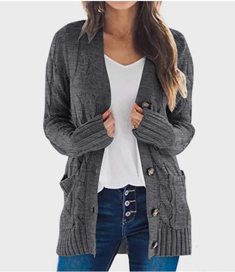 2025 Autumn/Winter Women's V-neck Single-breasted Long Sleeve Knitted Cardigan Sweater