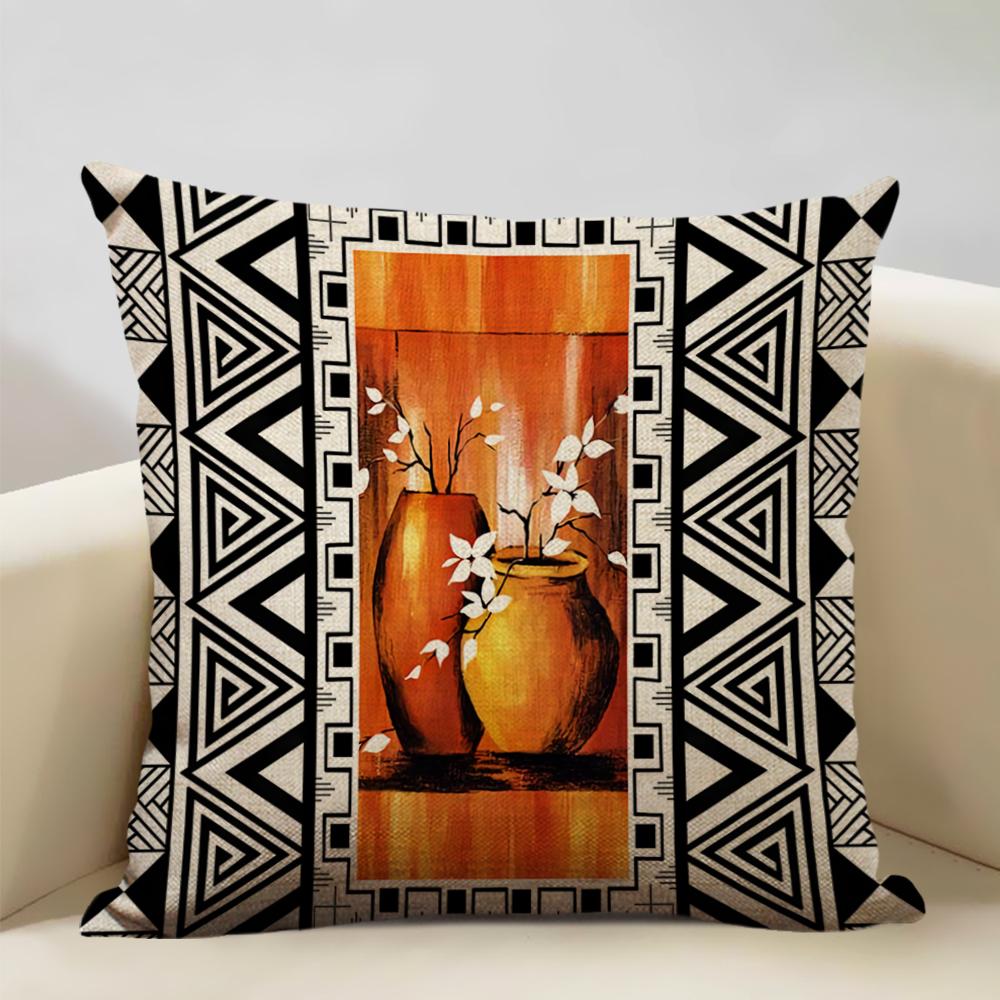Geometric Cushion Cover Sofa Decorative Pillow Cover Home Living Room Ethnic Art Accessories 45x45cm Linen Double-sided Printing