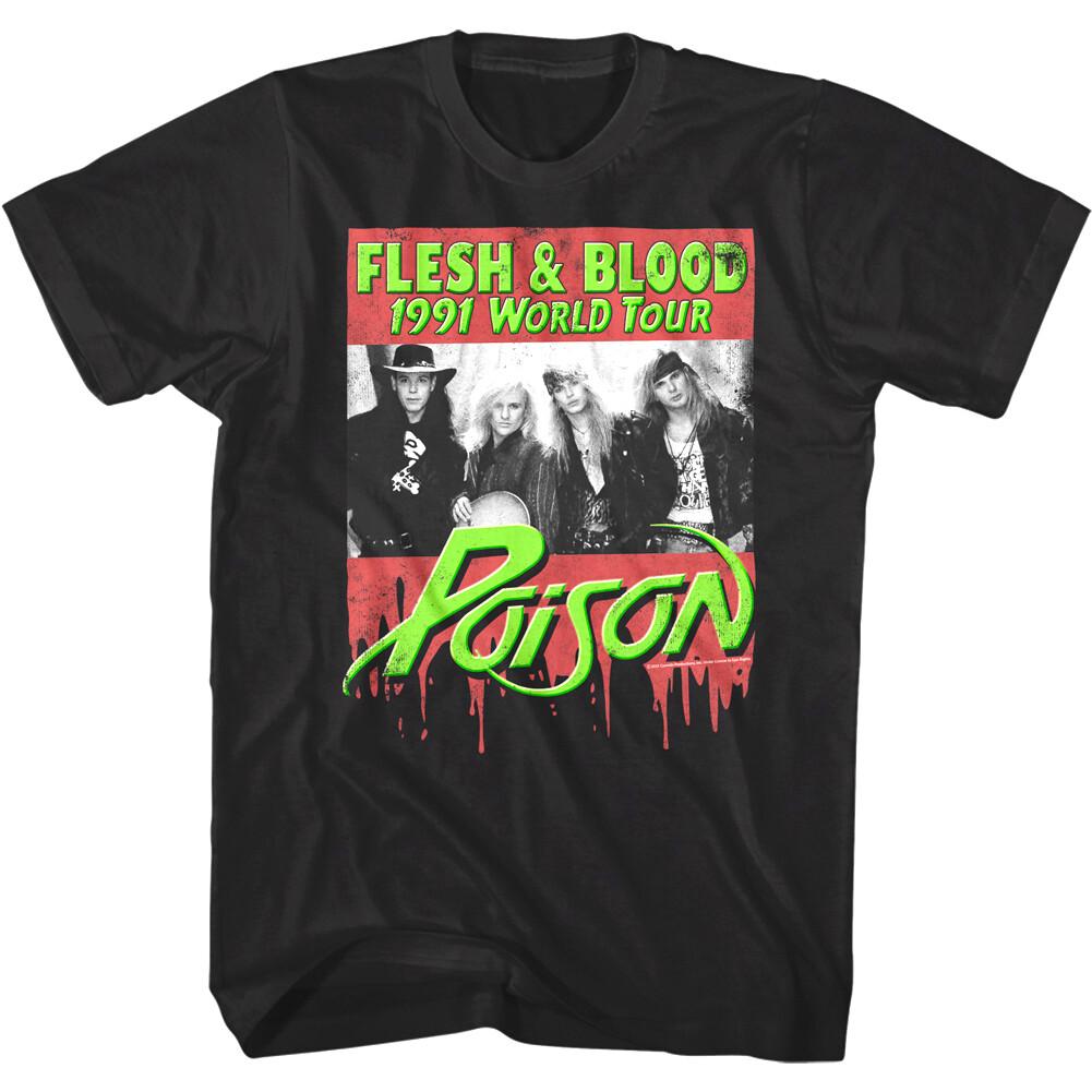Poison Flesh Blood World Tour 1991 Men T Shirt Black Metal Rock Band Concert S