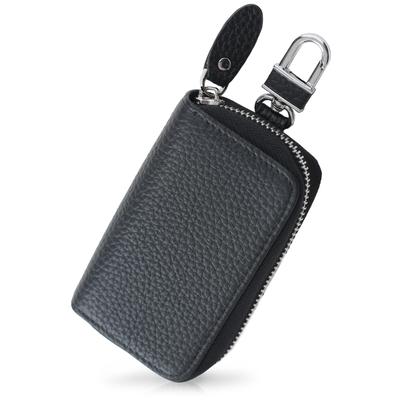 QUARE Genuine Leather Smart Key Case with Card Holder for Men and Key Large Capacity 5-Ring Women, Keys, Car, Motorcycle, Chain, (Black)