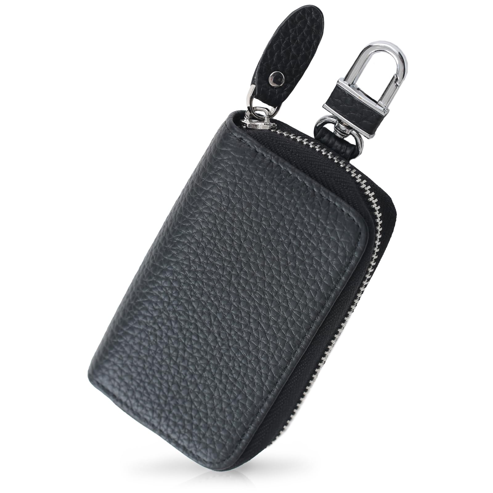 

QUARE Genuine Leather Smart Key Case with Card Holder for Men and Key Large Capacity 5-Ring Women, Keys, Car, Motorcycle, Chain, (Black) чорний