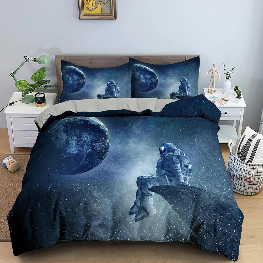 Spaceman Astronaut Bedding Set Boys Girls Twin Queen Size Duvet Cover Pillowcase Bed Kids Adult Fashion Home Textileextile