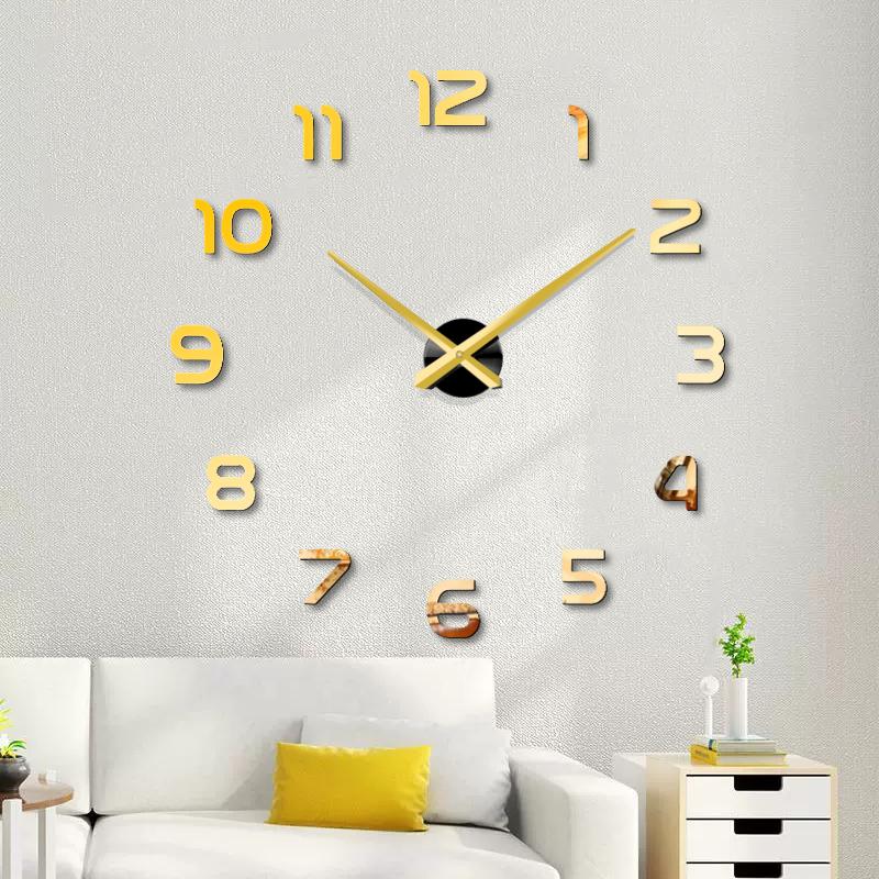 Large Wall Clock Quartz 3D DIY Big Watch Decorative Kitchen Clocks Acrylic Mirror Sticker Oversize Wall Clocks Home Letter Decor