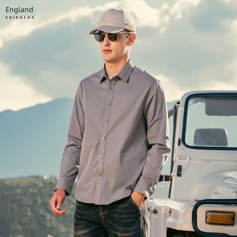 

Yingjuelun 2025 Autumn and Winter Easy-Care Solid Color Long-Sleeve Shirt Men s Business Casual Shirt Men s Spring and Autumn Top Gray Blue 3 XL