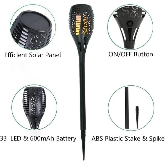 Large Solar Torch Light with Flickering Flame, Upgraded Ultra-Bright Solar Outdoor Lights, Waterproof Landscape Decorations Lighting Security Tiki