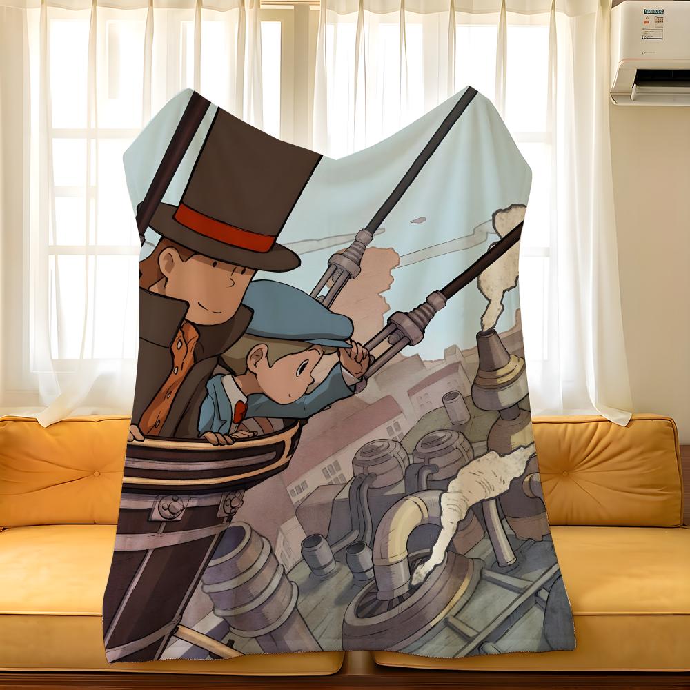 Game P-Professor L-Layton Throw Flannel Cozy Print Blanket, Portable, Durable Machine Washable Cute Cool