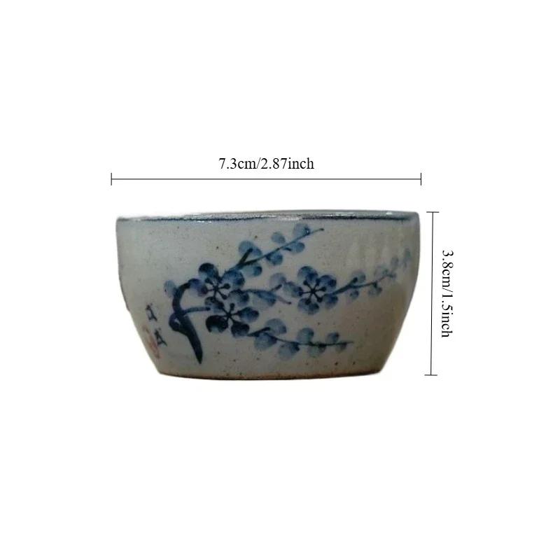 Exquisite Hand Painted Blue and White Coarse Pottery Ceramic Gongfu Teacup Set for Pu Er Tea Ceremony Small Cups Chinese Teaware