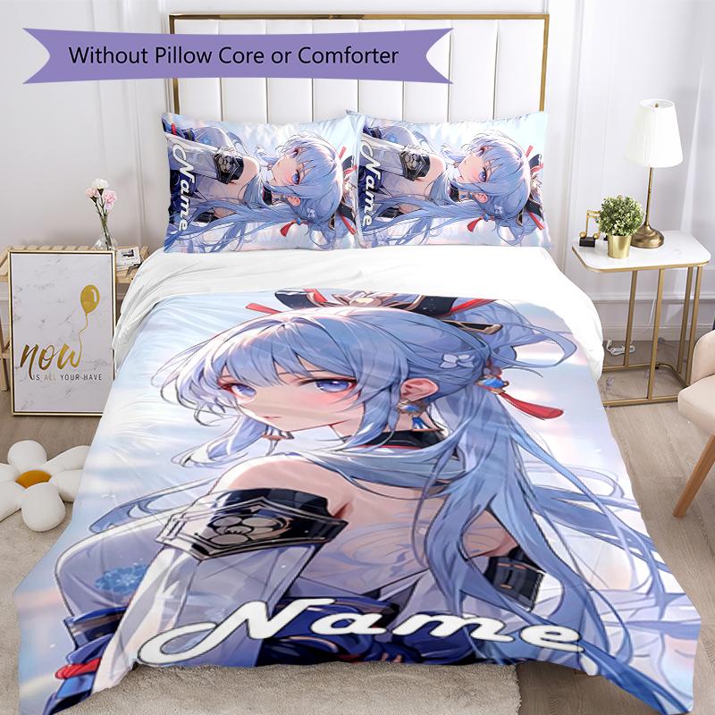 3pcs Custom Name Cartoon Genshin Impact Ayaka Kamisato Bedding Set Duvet Cover Closure Includes 1 Duvet Cover & 2 Pillowcases for All Seasons Bedroom