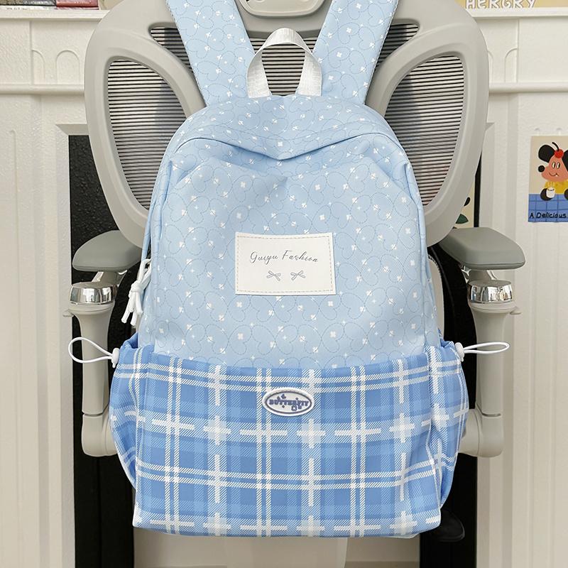 Plaid Backpack Junior High School Student Schoolbag Plaid Large Capacity Backpack