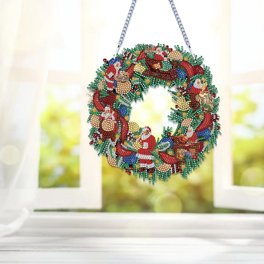 5D DIY Weihnachts-Diamantmalerei-Anhänger Weihnachts-Wanddeko Kranz Hängende Ornamente Diamantkunst Malerei Girlanden-Set