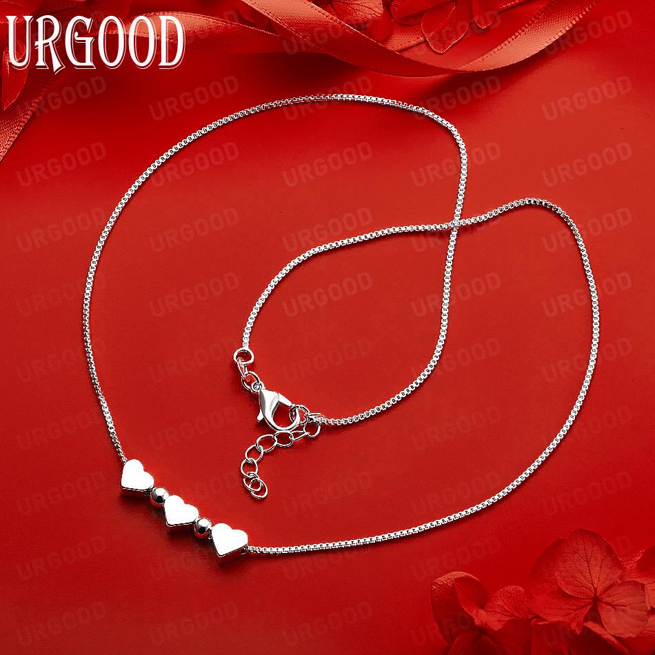 925 Sterling Silver Polished 3D Heart Necklace - Banquet Gift Jewelry 45cm