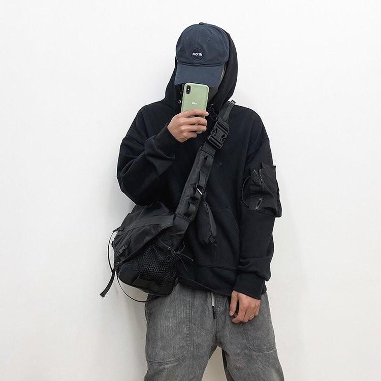 Fashionable Black Large Shoulder Tote Bag For Men With Nylon Lining Urban Simple Style