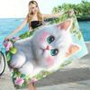 1PC  Cute White Cat Print Beach Towel, Quick Dry Sand Free Oversized Towel