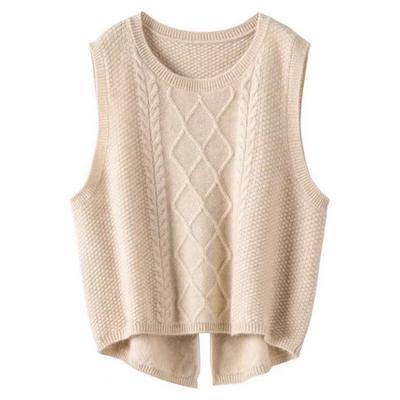 Autumn and Winter Women's Pure Woolen Thickened Round Neck Knitted Vest Sleeveless Solid Color Versatile Cashmere Tank Top