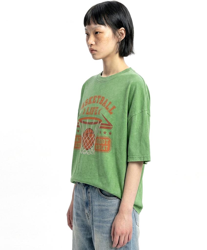REBRENNER Dtf Basketball Pigment Short Sleeve T-Shirt Green