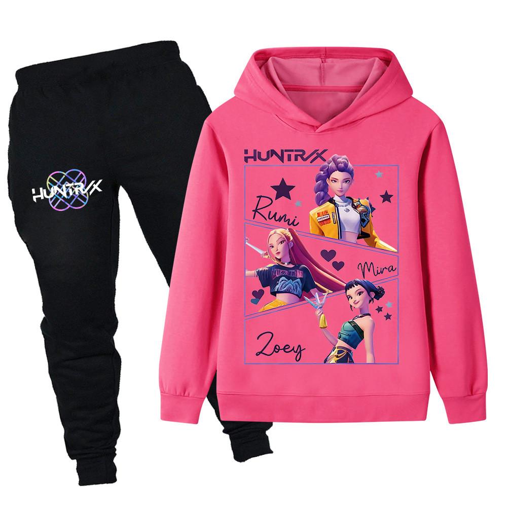 PB1241 Kinder Jungen Mädchen Kpop Mira Zoey Rumi Aufdruck Langarm Kapuzenpullover Hose Hosen Kleidung Sets
