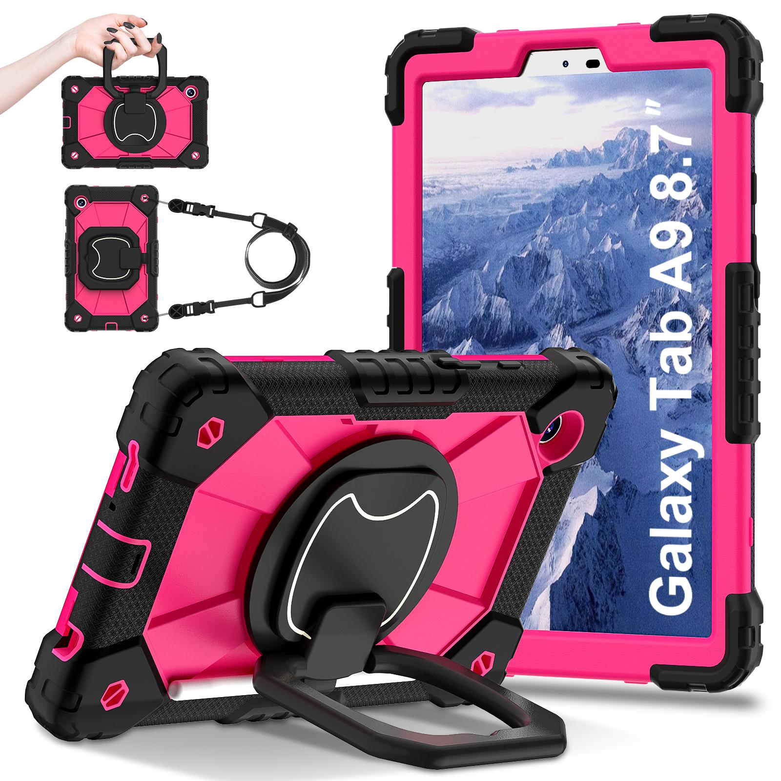 Étui Rotatif Robuste Pour Samsung Galaxy Tab A9 8.7  SM-X110 X115 X117 Coque blindée antidérapante avec poignée et bandoulière A9 SM-X110 X115 X117