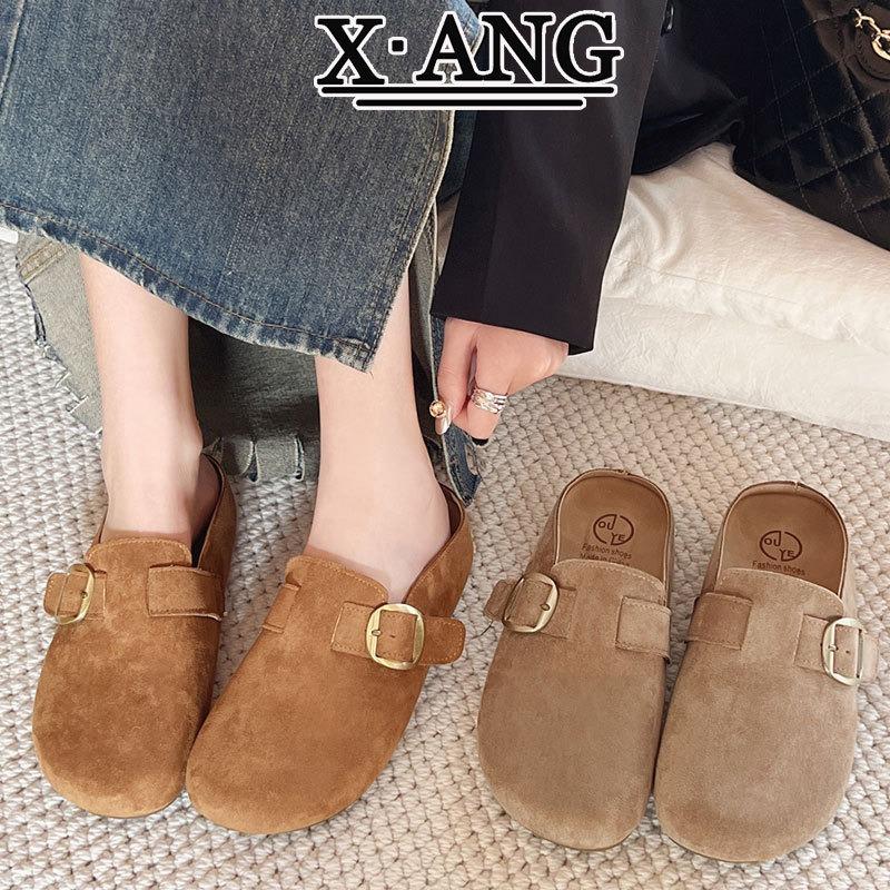 Leather Children's Thick-soled Bag Head and Half Slippers, Wear Spring and Summer New One-pedal Lazy Single Shoes