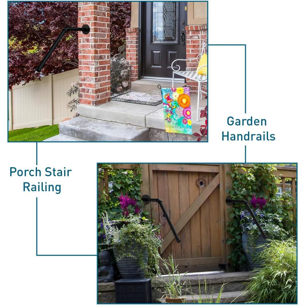 Outdoor/Indoor Metal Stair Handrail | 27.5'' Safety Grab Bar for 1-3 Steps | Non-Slip Elderly/Kids/Disabled