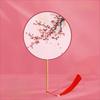 Vintage Chinese Style Round Hand Fan Silk Material Long Handle Ancient Tassel Dance Fan Embroidery Design Wedding Party Fan