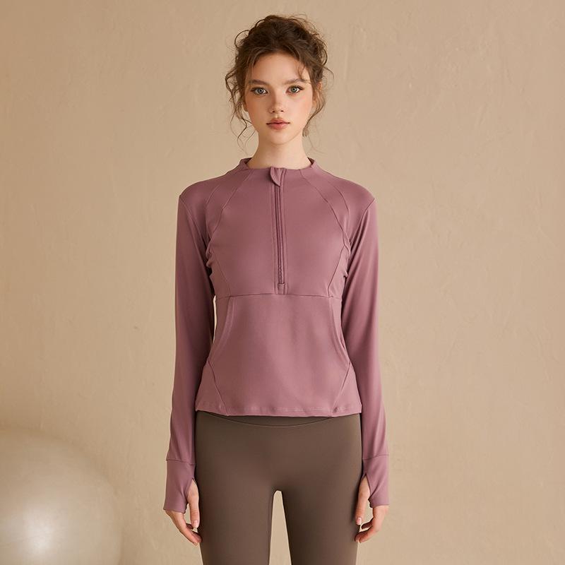 

Женская утягивающая толстовка с длинным рукавом и молнией до середины для фитнеса, бега и йоги L (for 108-120 lbs) фиолетовый