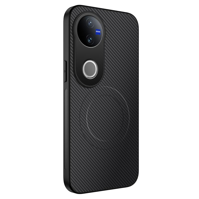 

For vivo V50 5G Case Compatible with MagSafe WANLONFENG TQ Series Carbon Fiber Texture PC TPU Phone Cover Black