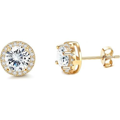 Silver Needle Cubic Zirconia Stud Earrings for Women Men 14K Gold Plated Hypoallergenic Dainty Stud Earrings Jewelry