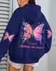 Butterfly Love Floral Print Women's Fleece Hoodie - Loose Fit with Pockets