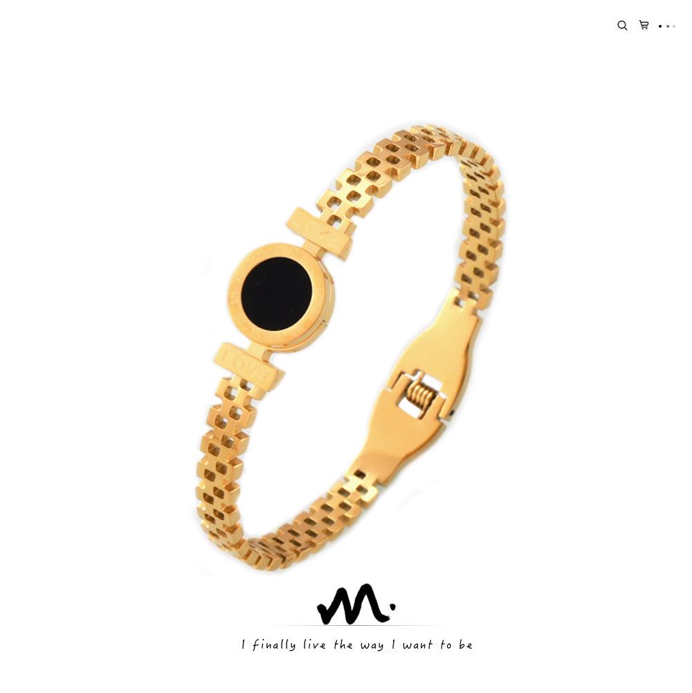 

Roman Numeral Cut-Out Faux Watch Band Design Bracelet – Titanium Steel Plated 18k Gold, Women s Light Luxury Bangle in Ins Style