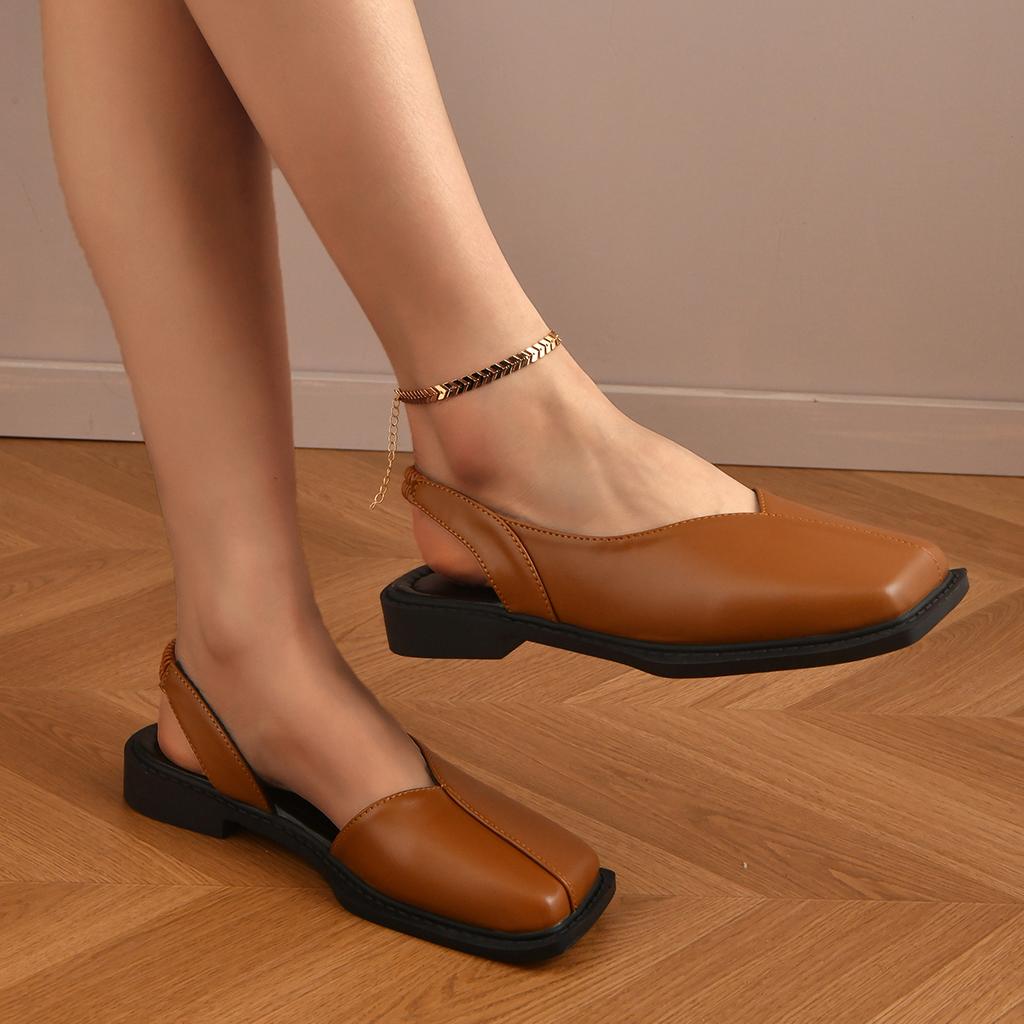 Fashion Sandals for Women Flat Bottomed Square Toe Single Shoes Retro Exterior Wear Anti Slip Beach Slippers Women