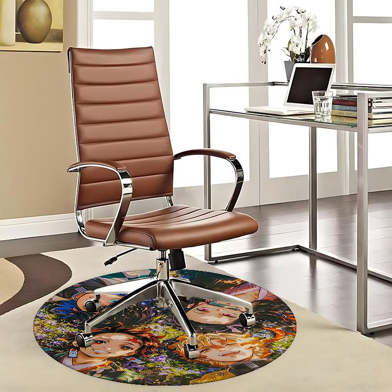 1pc Demon Slayer Anime Design Round Carpet - Office Chair Mat, Non-Slip Rug for Home Decor, Living Room, Bedroom