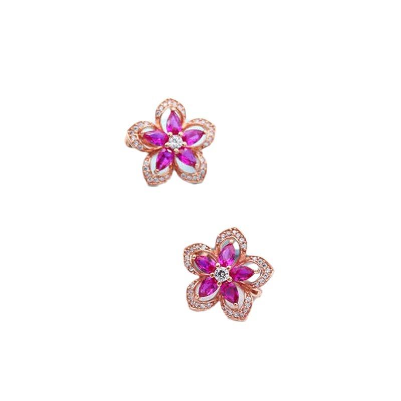 Purple Gold Color Gold Inlaid Redstone Flower Earrings Fashion Temperament Rose Gold Plated Earrings