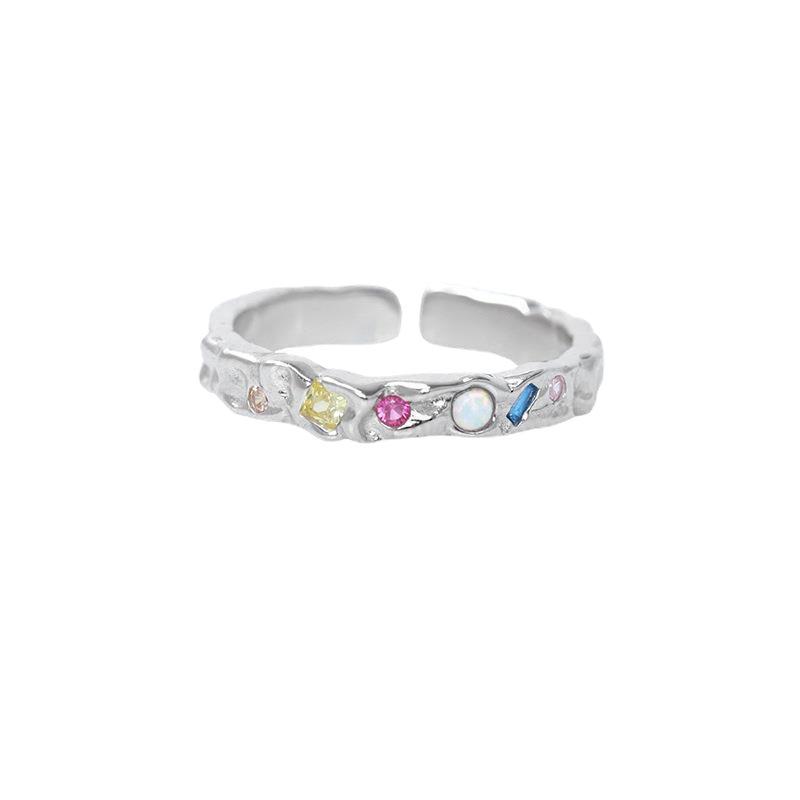 Women's Fashionable Colored Zircon Adjustable Open Band Ring - Simple, Trendy, Index Finger Design
