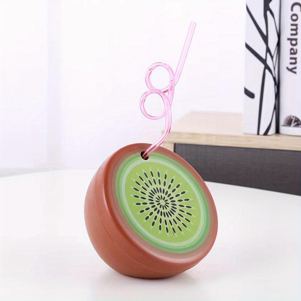 8pcs Creative Cartoon Fruit-Shaped Cups with Straws , Watermelon, Lemon, Orange, Kiwi Design , Reusable Plastic Food-Safe Drinking Cups