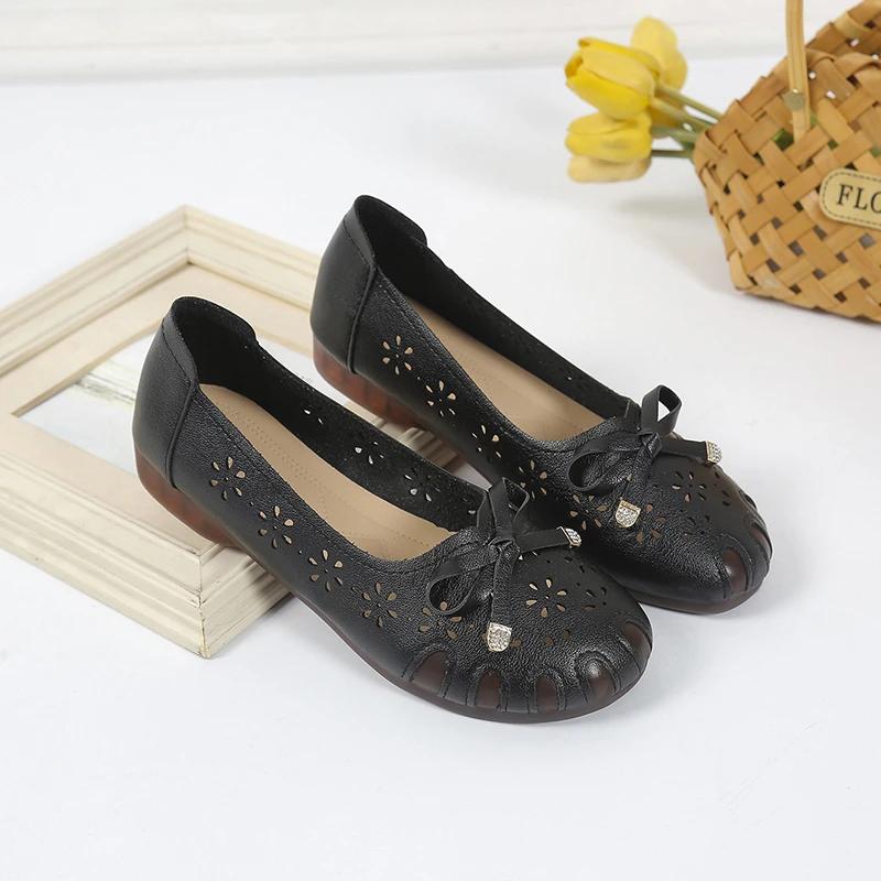 2025 Hot Sale Ladies Shoes Shallow Women's Flats Hollow Out New Butterfly-knot Casual Light Soft Bottom Flat Low Heels