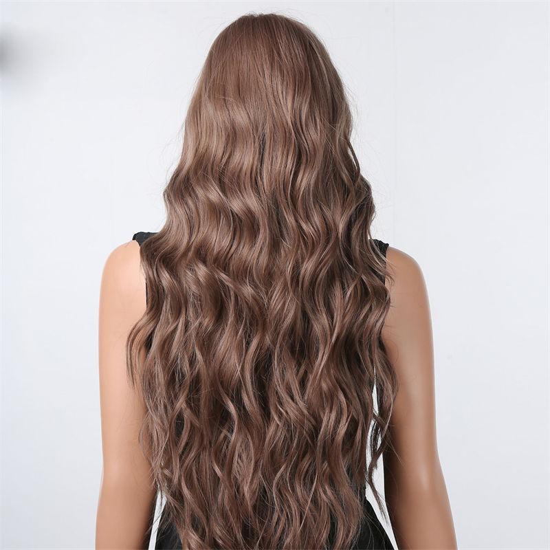 Straight Bangs Long Hair Curly Hair Gradient Brown Fluffy Natural Wig Women Water Ripple
