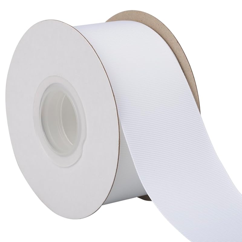[Tekdeere]Width 50mm Solid White Grosgrain Ribbon, Perfect for Gift Wrapping, Sewing, Hair Accessories, Wedding Decorations - 22 Meters/roll