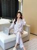 Pajamas Women's Spring and Autumn Ice Silk Long Sleeve Butterfly Jacquard Homewear Summer Thin Air Conditioning Clothing Set Autumn 1111
