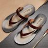 Men's Top Grain Cowhide Genuine Leather Non-Slip Summer Slippers - Trendy, Breathable, Versatile Flip Flops for the Beach